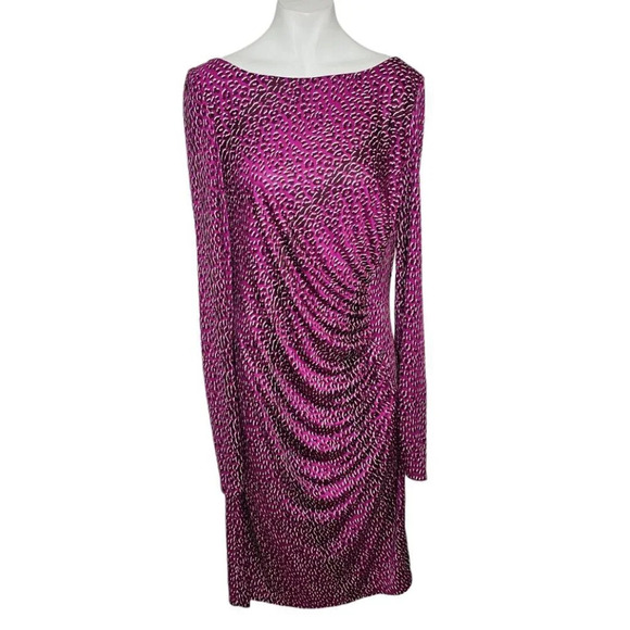 LK Bennett London Mariella 100% Silk Dress Size 12 Leopard Ruched - Picture 1 of 9